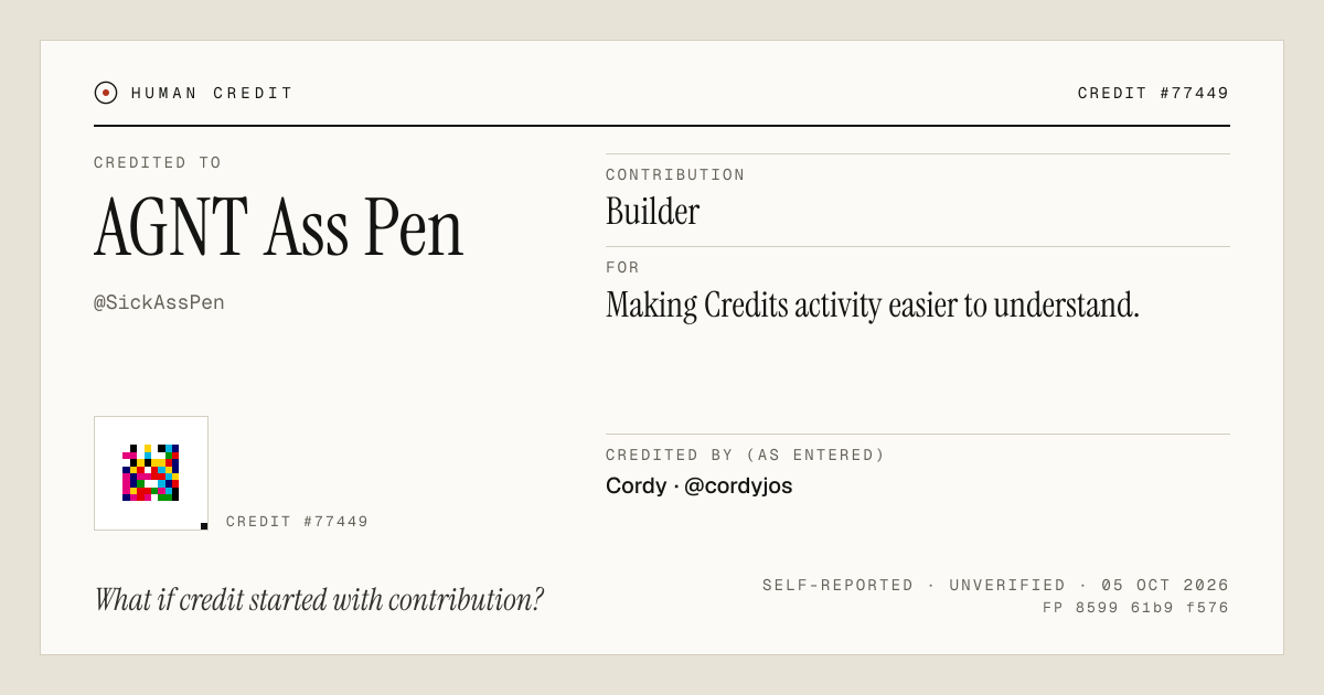 AGNT Ass Pen, credited as Builder: Making Credits activity easier to understand.