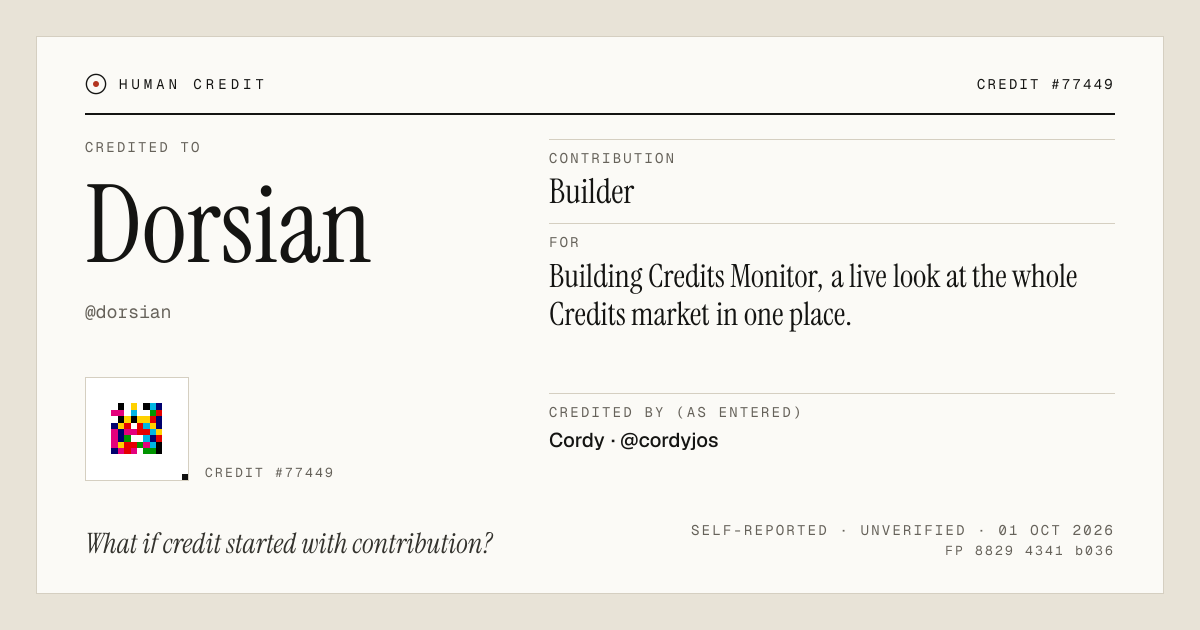 Dorsian, credited as Builder: Building Credits Monitor, a live look at the whole Credits market in one place.